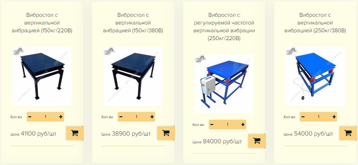 Вертикальные вибростолы с рабочим напряжением 220 В и 380 В