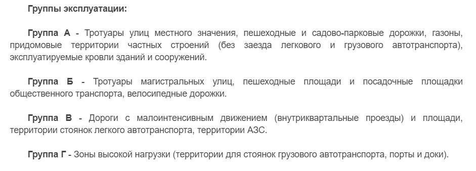Эксплуатационные группы площадей